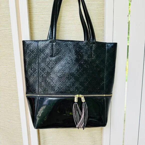 Relic by Fossil Black Tote Bag Patent Leather Tassel Purse Large Handbag - Picture 2 of 9